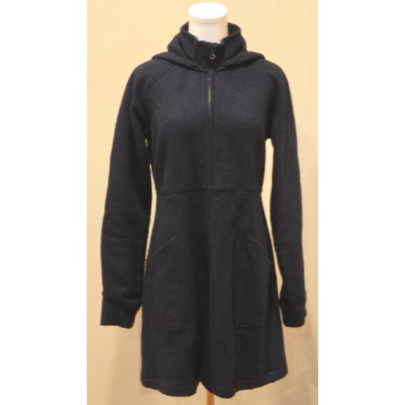 MK Mountain Khakis Lodge Merino Wool Hooded Insulated Jacket Navy Blue Medium - Picture 2 of 11